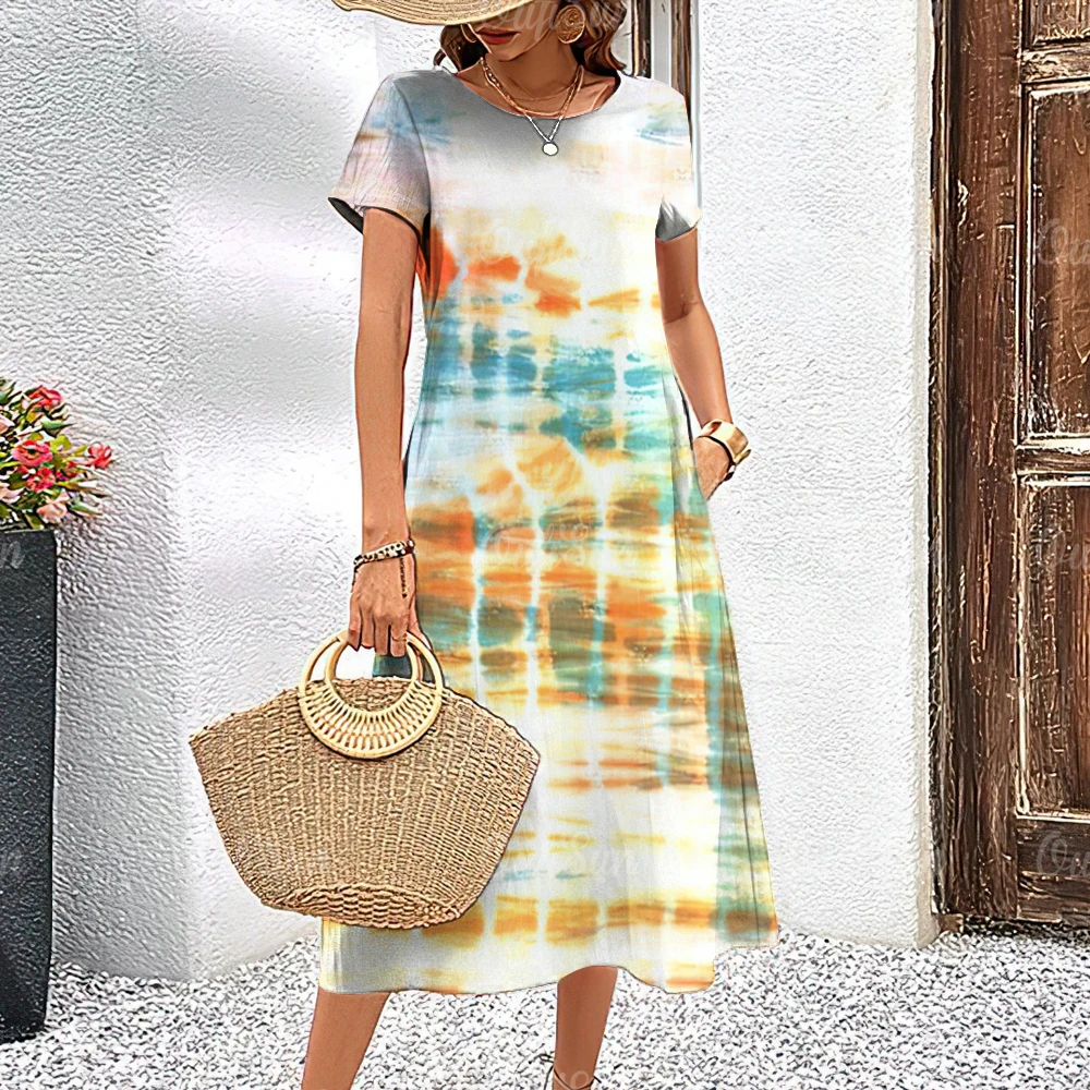 Новинка 2024 женские платья летнее элегантное платье с принтом в стиле Tie-dye