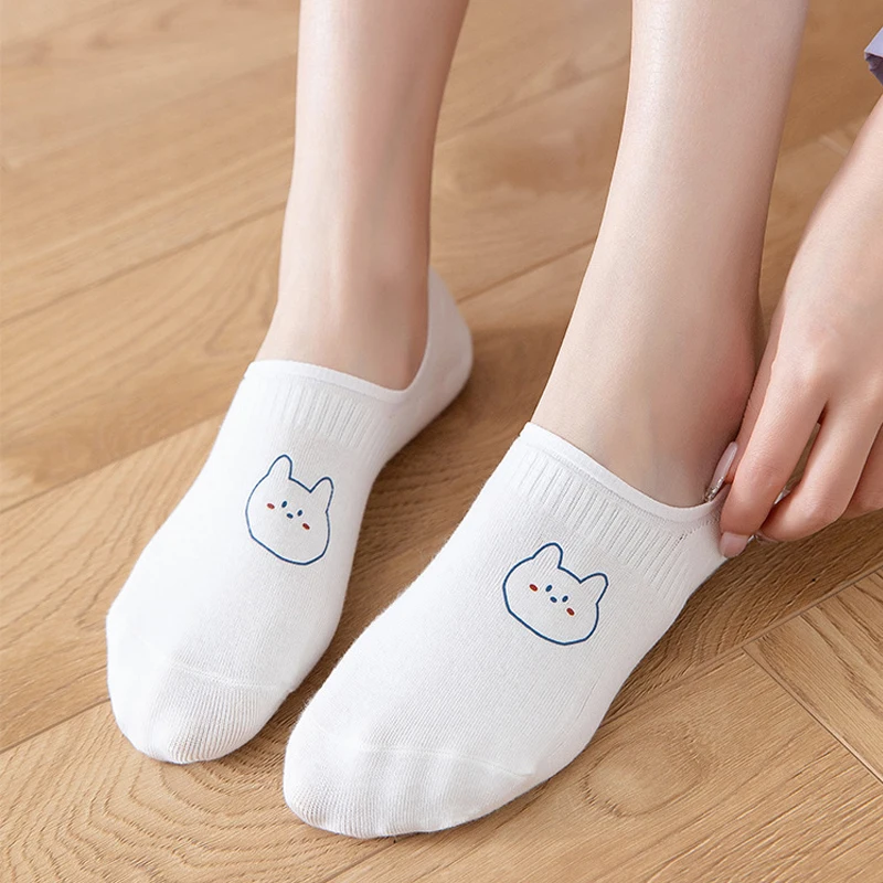 

2 Pairs/lot Rabbit Cow Heart Animal Socks Cotton Casual Women Streetwear Cute Socks Short Happy Ankle Socks White Crew Socks