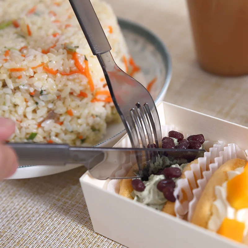 

50PCS Disposable Long Handle Thickened Western Style Steak Salad Knife Fork Milk Tea Dessert Spoon Independent Package