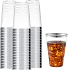 50 серебряных пластиковых чашек, 12 унций, прозрачные пластиковые чашечки, стаканчики, серебряные чашечки с оправой, Необычные одноразовые Свадебные чашки, элегантные чашки Вечерние