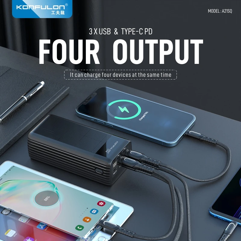 Внешний аккумулятор KONFULON 40000 мАч PD20W usb22.5 Вт