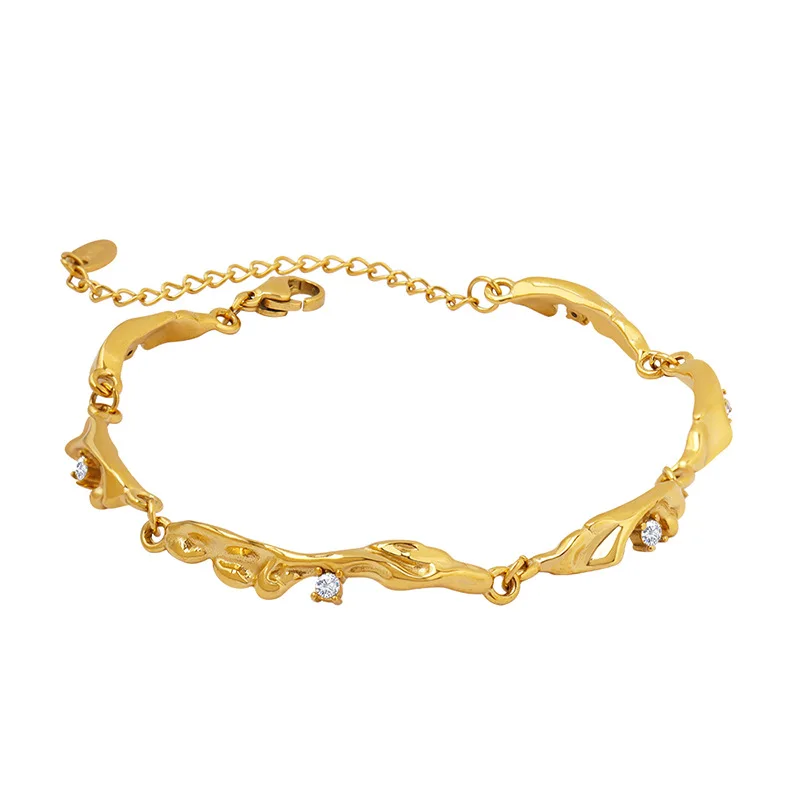 

Amaiyllis 18K Gold Shaped Panel Zircon Retractable Bracelet Niche Fashion Inlaid Zircon Bracelet Jewelry