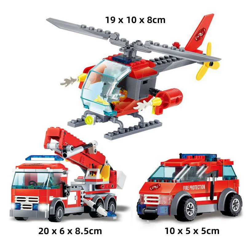 

Firefighter Man Truck City Fire Station Model Building Blocks Car Helicopter Construction Enlighten Bricks Toys For Children Kid
