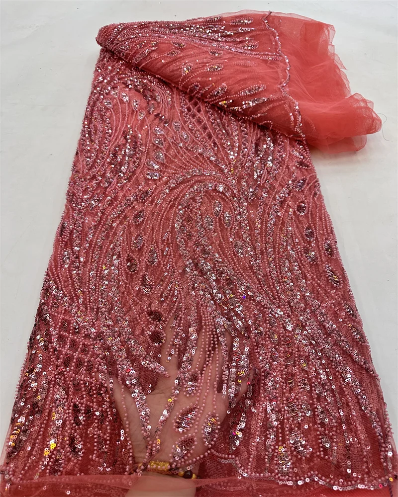 

Высококачественные модные африканские тяжелые бусины с вышивкой, нигерийская кружевная ткань с блестками для свадебного платья, искусственное Шитье