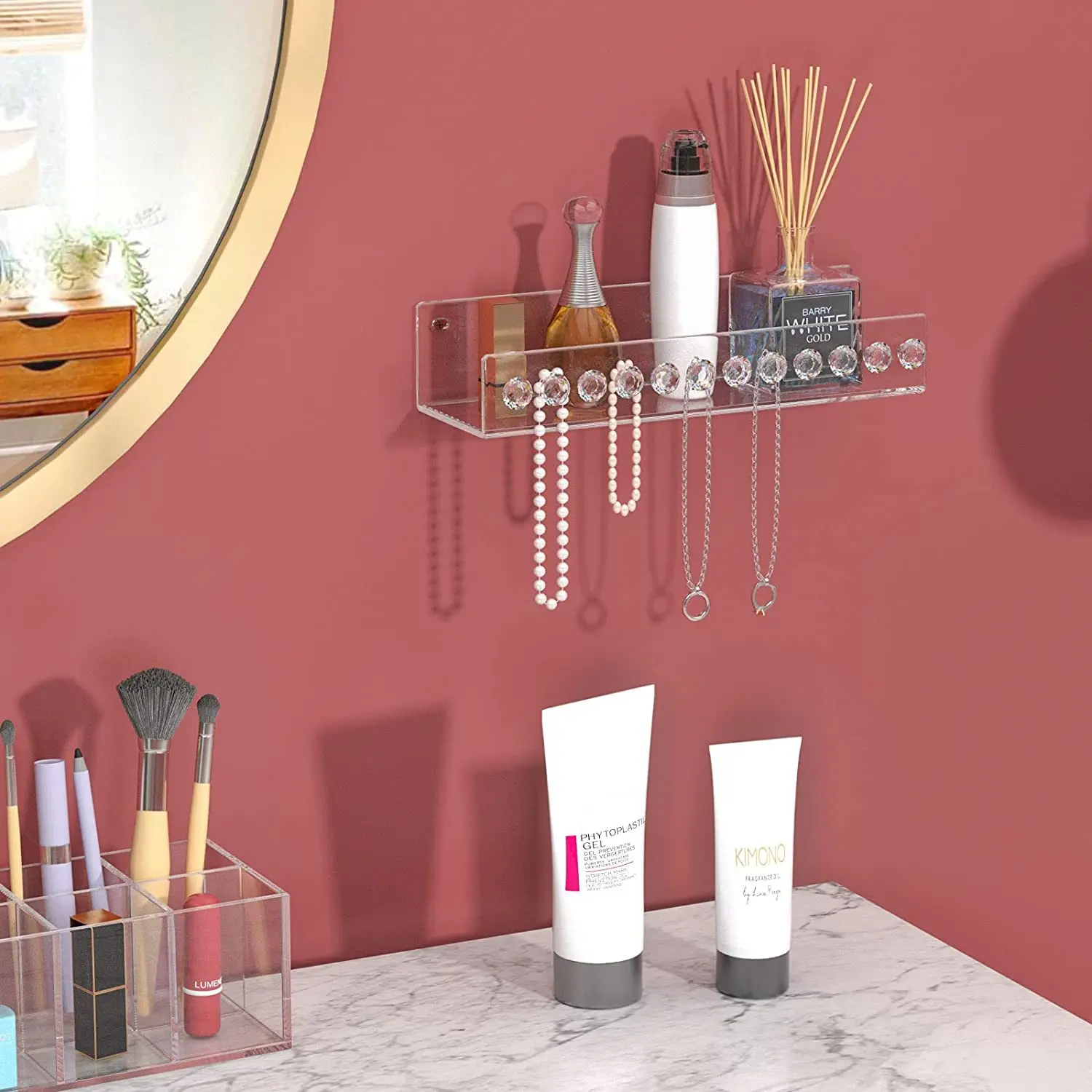 

Acrylic wall mounted jewelry display rack acrylic Necklace Earring Ring Jewelry Rack diamond storage rack