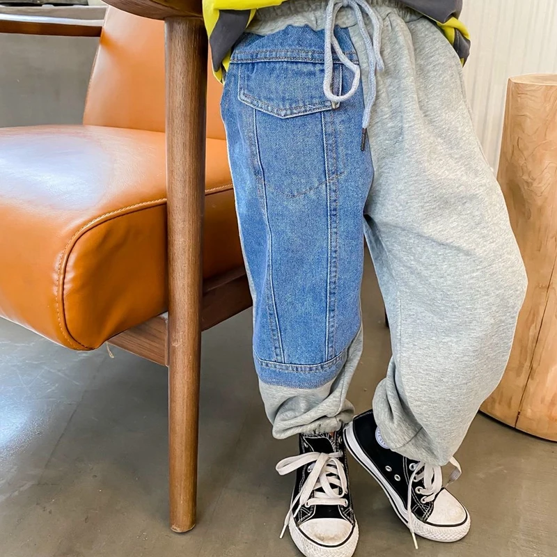 Boys Pants Fashion Jeans Patchwork Trend Sport Casual Pants Spring Autumn Teeage Children Sweatpants Baby Kids Trousers