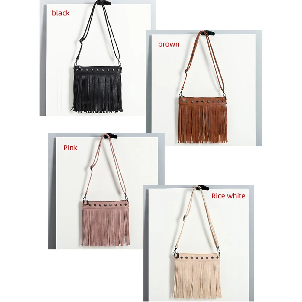 Vintage PU Leather Crossbody Bags Women Luxury Designer Rivet Tassels Shoulder Bag Fashion Versatile Ladies Handbags Domil105
