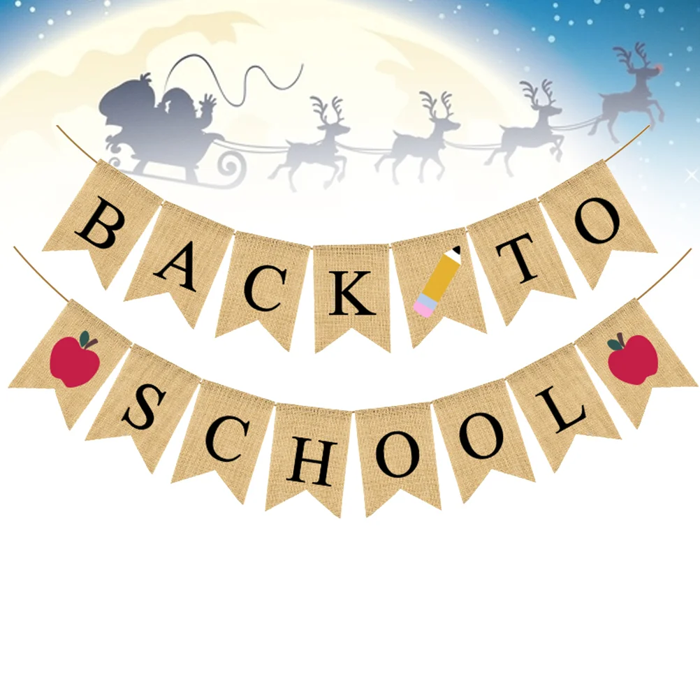 

School Banner Welcometo Party Bunting Day First Classroom Signbanners Class Decorations Shool Supplies Burlap Decor Teacher