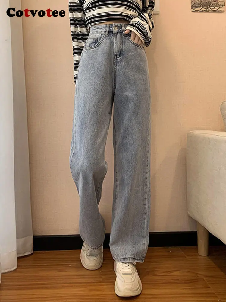 

Cotvotee High Waisted Jeans for Women Clothing Blue Black Straight Leg Denim Pants Trousers Mom Jean Baggy Trousers Full Length