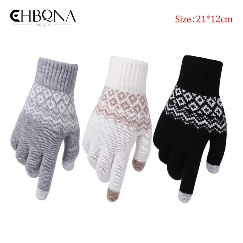 

Warm Thick Touch Screen Gloves Women's Cashmere Wool Knitted Gloves Warm Thick Touch Screen Gloves In Winter