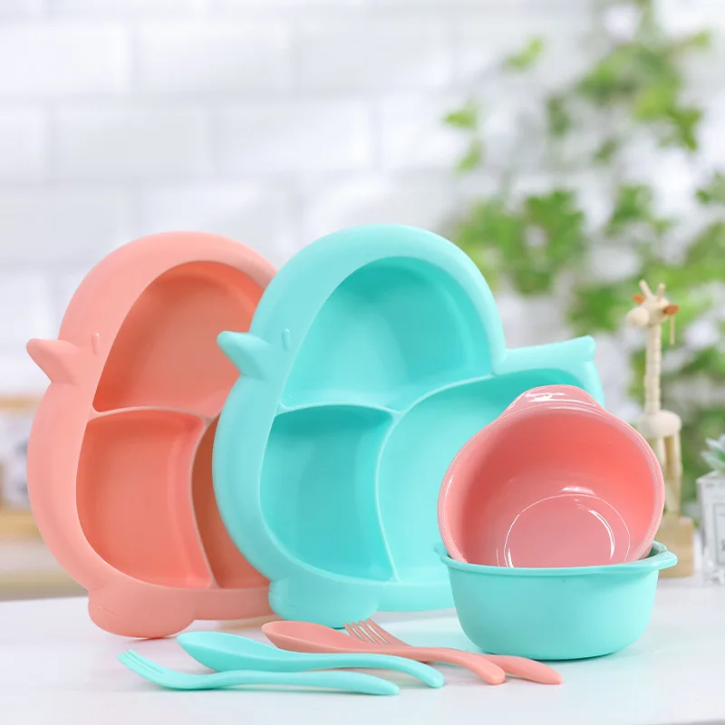 Детская пластиковая тарелка с изображением курицы для еды чаша вилка ложка