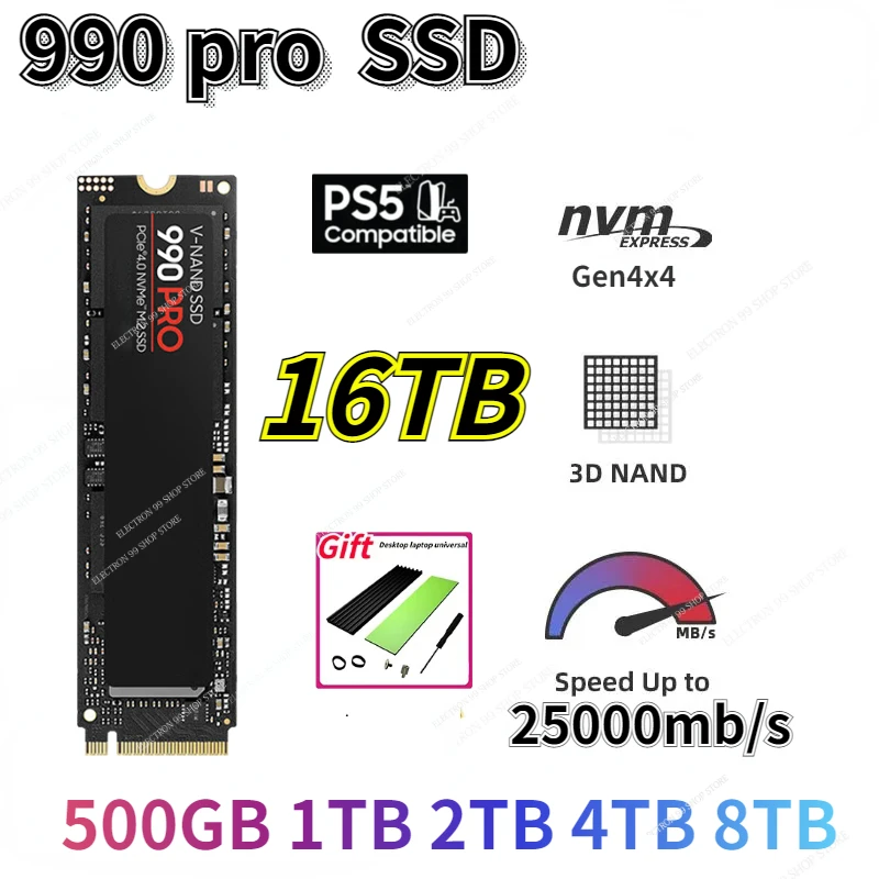 

PS5 8TB SSD high speed 990PRO NVME PCIe 4.0 NVMe 4.0 M.2 2280 1TB 2TB 4TB SSD Internal Solid State Hard Drive For Laptop PC PS4
