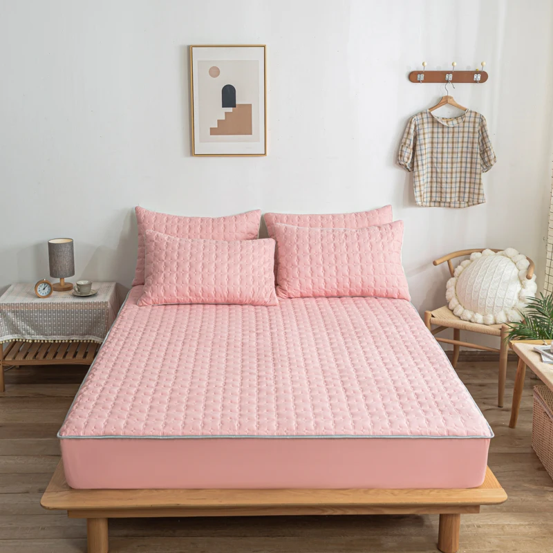 

1 шт. простыня с эластичным однотонным жаккардовым натяжением простыни для взрослых Размер Queen/King розовый Cubre Colchon (без наволочки)