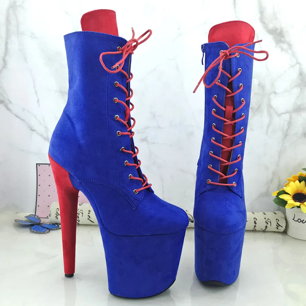 Leecabe  Colorful suede 20CM/8inches Pole dancing shoes High Heel platform Boots closed toe Pole Dance boots