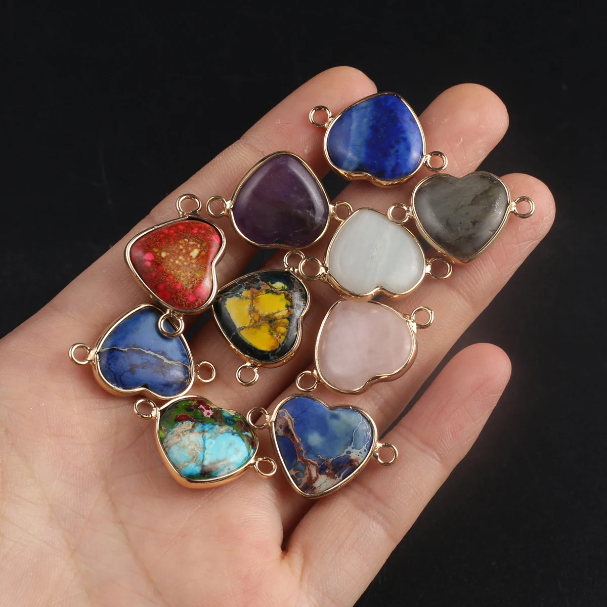 

1Pcs Random Stone Connector Emperor Peach-Heart Shaped Connector For Jewelry Making DIY Necklace Bracelet Accessories