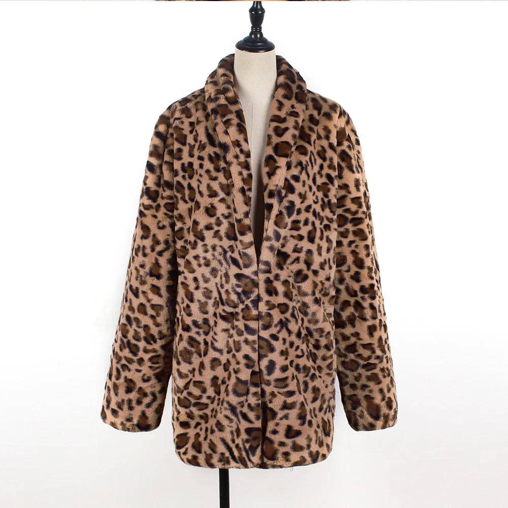 Women's Leather Fur Coat Leopard Print Stud for Autumn and Winter Imitation Fur Coat Top Female Faux Fur Coat