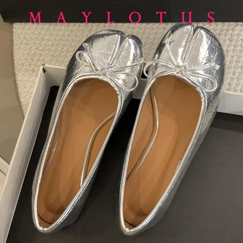 Балетки женские с бантом мягкая кожа без застежки плоская подошва разрезом