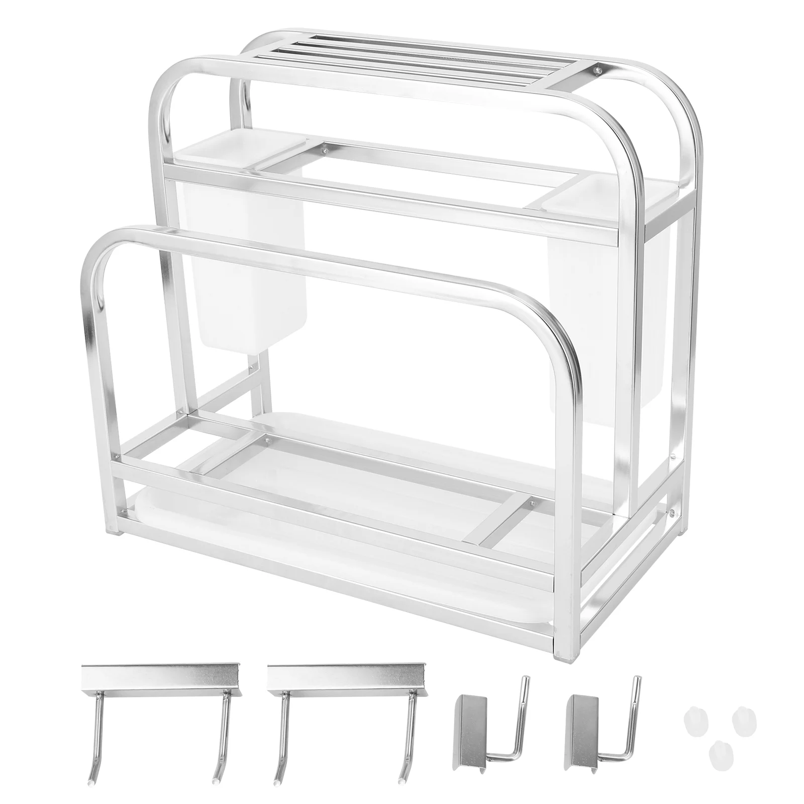 

1Pc Creative Cutter Storage Holder Double-groove Tableware Container Silver