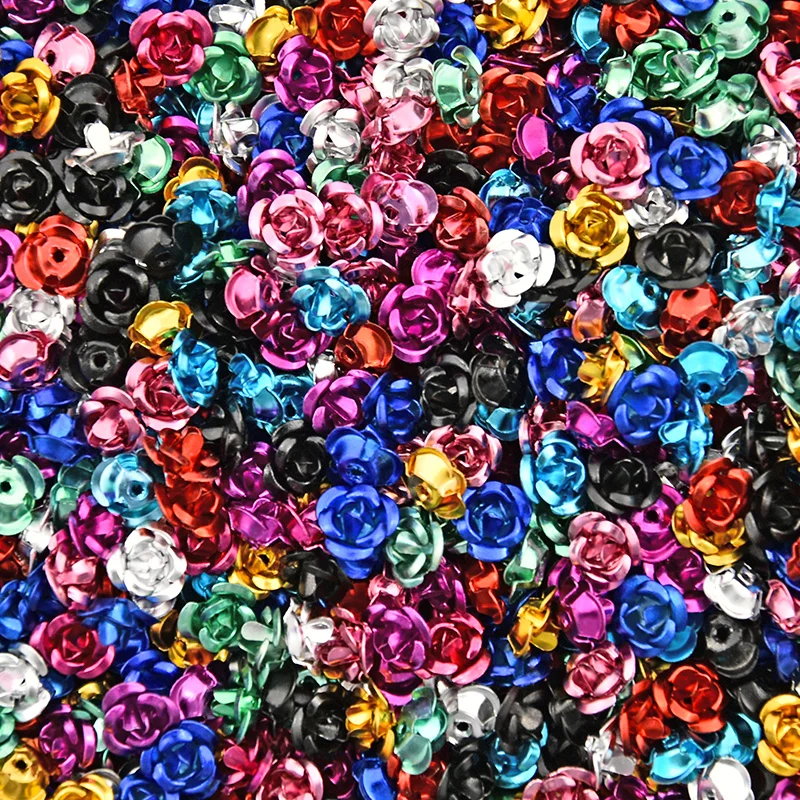 

100Pcs 6mm Aluminum Rose Cabochons for nail art Tiny rose flower color splattered cabochon flat-back embellishment Nail Parts