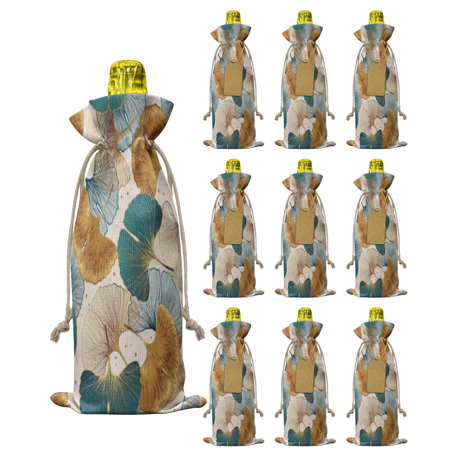 

10pcs Ginkgo Leaves Wine Bottle Bag Christmas Decor for Home Wine Bottle Cover Wedding Party Decor Wine Bags Gift
