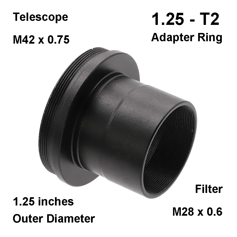 1.25 inch to T2 (M42 x 0.75) Telescope to Camera T T2 mount Adapter Tube Ring Aluminum Alloy with M28 x 0.6 Filter Thread