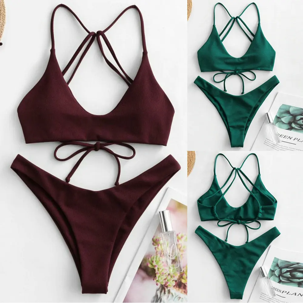 

Sexy Bikini Solid Color Beaterful Back Swimsuit