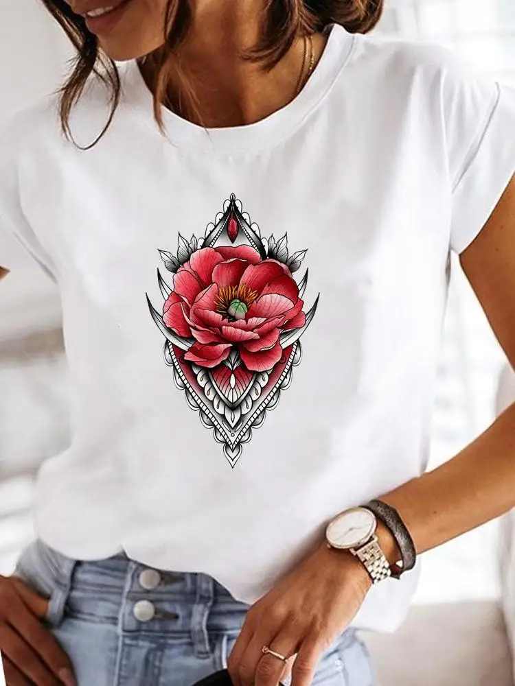 

Summer T Clothing Flower Vintage 90s Cute Print Fashion Casual T-shirts Short Sleeve Clothes Ladies Women Female Graphic Tee