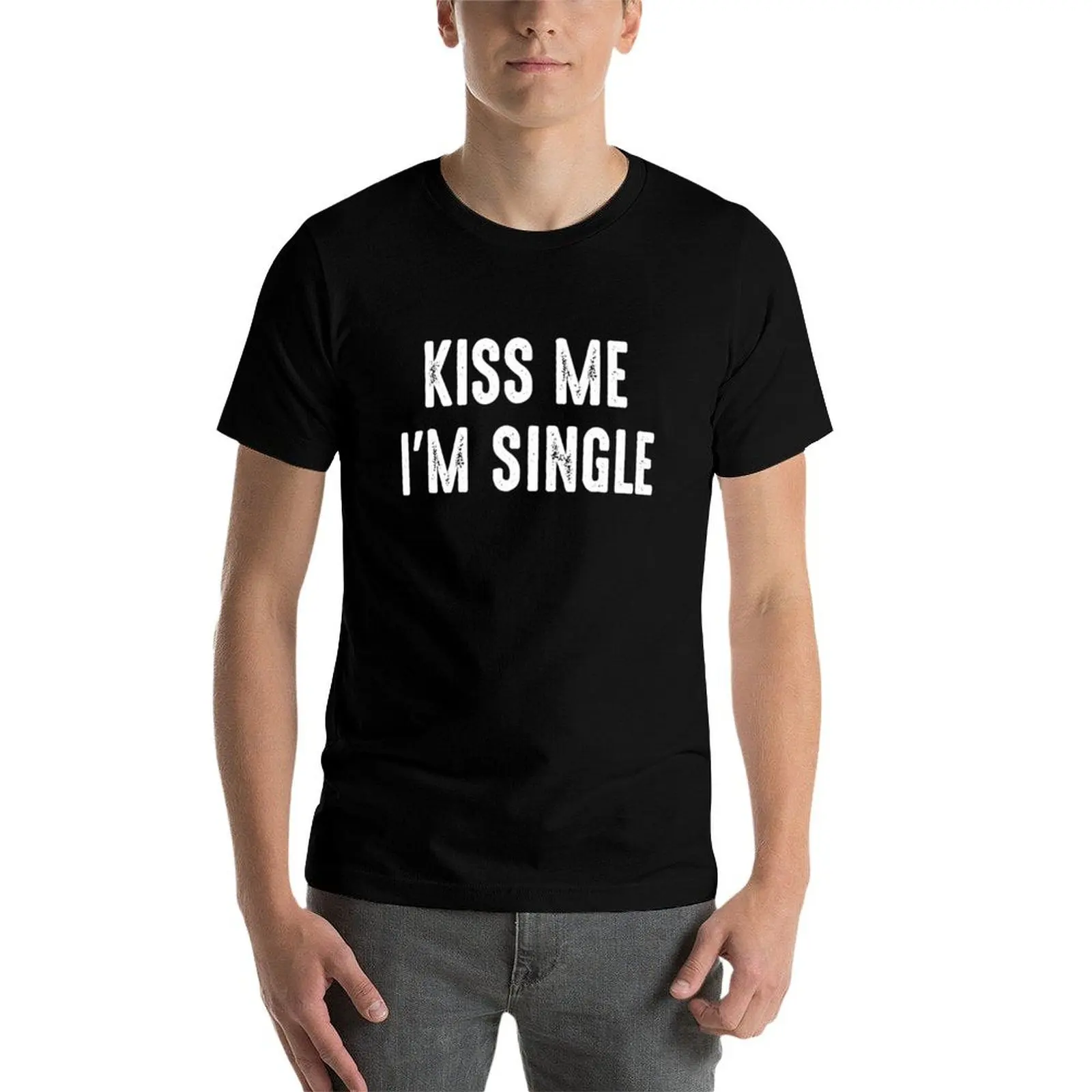Футболка Kiss Me'm Single на День святого Валентина черная Милая одежда Мужская