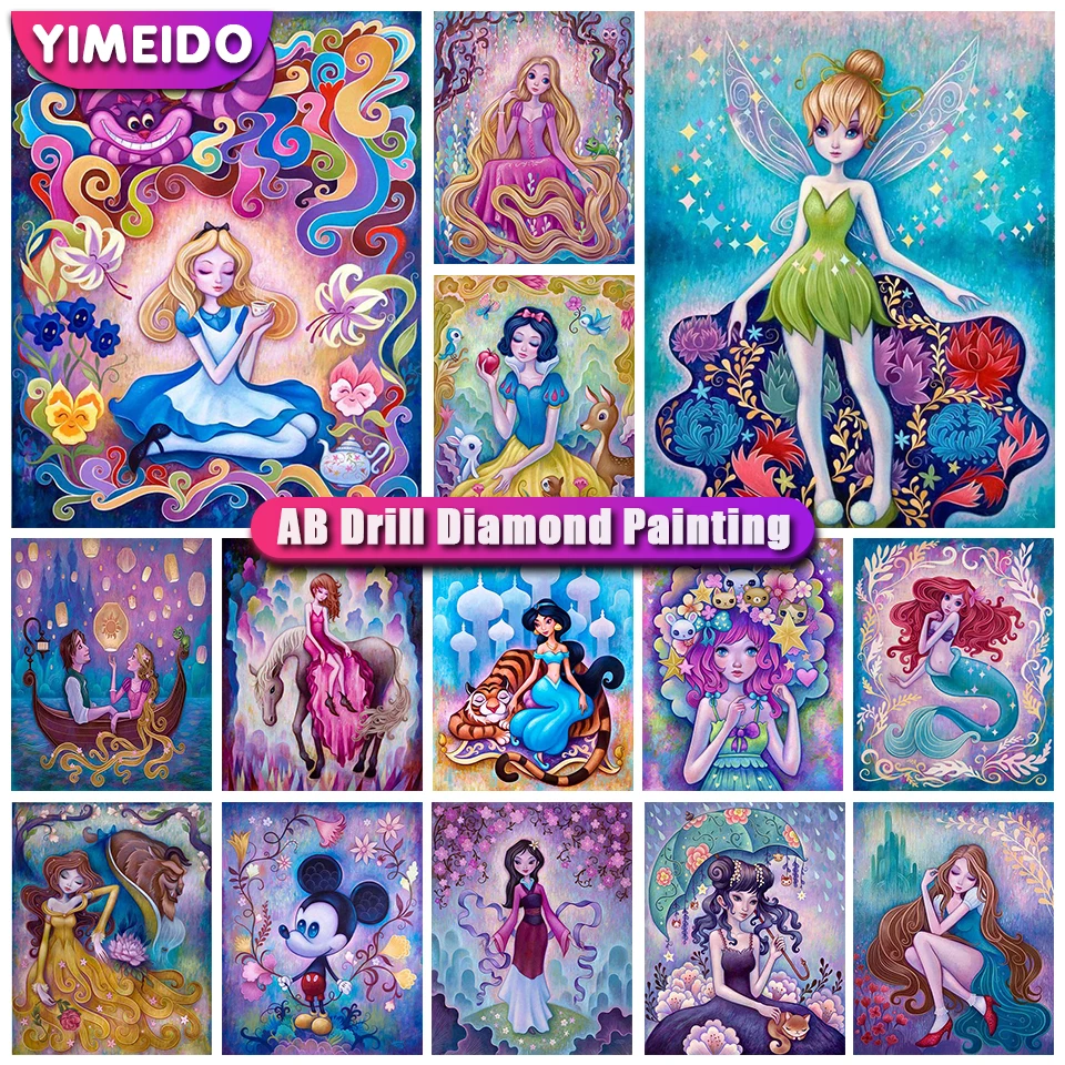 

Disney AB Diamond Mosaic Cartoon Rhinestone Picture 5d Diamond Painting Princess Cross Stitch Embroidery Girl Kits for Children