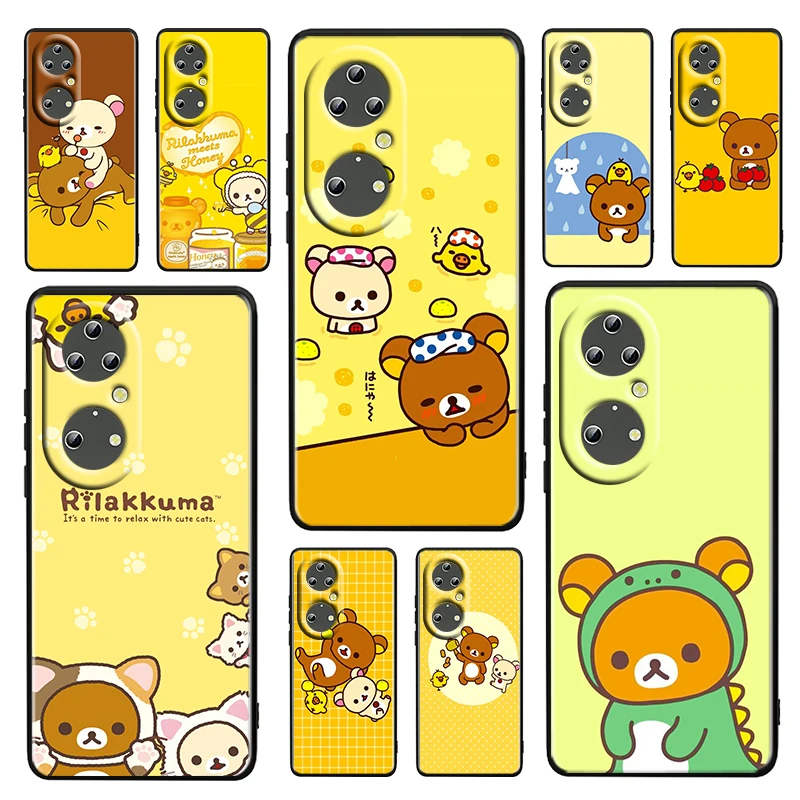

Cute Anime Rilakkuma For Huawei P50 P20 P30 P40 5G P10 Pro Lite E Plus P9 Lite Mini Soft Silicone Black phone Case Cover Coque