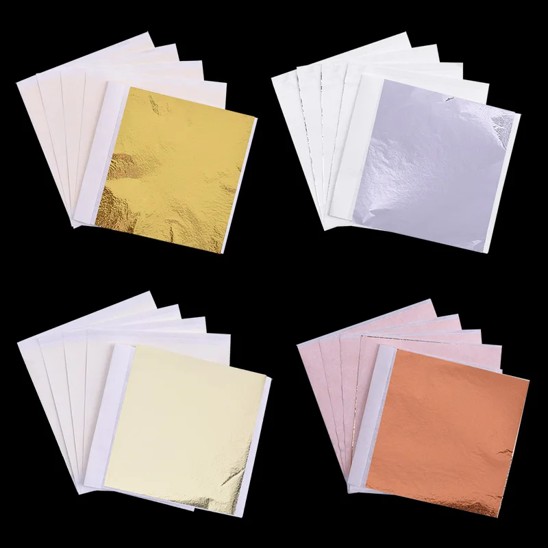 

100pcs 8*8cm Imitation Gold Silver Copper Leaf Leaves Foil Paper DIY Gilding Funiture Lines Wall Decoration Art Craft Supplies