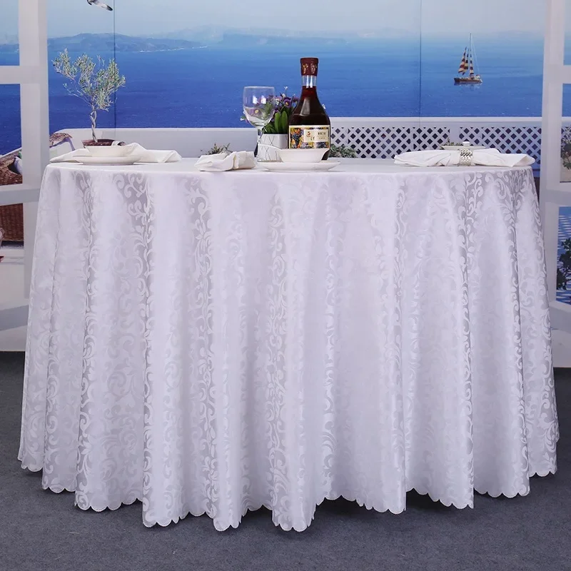 

With polyester tablecloth hotel decorations for a banquet wedding reception round white table includes Home Decor printed tables