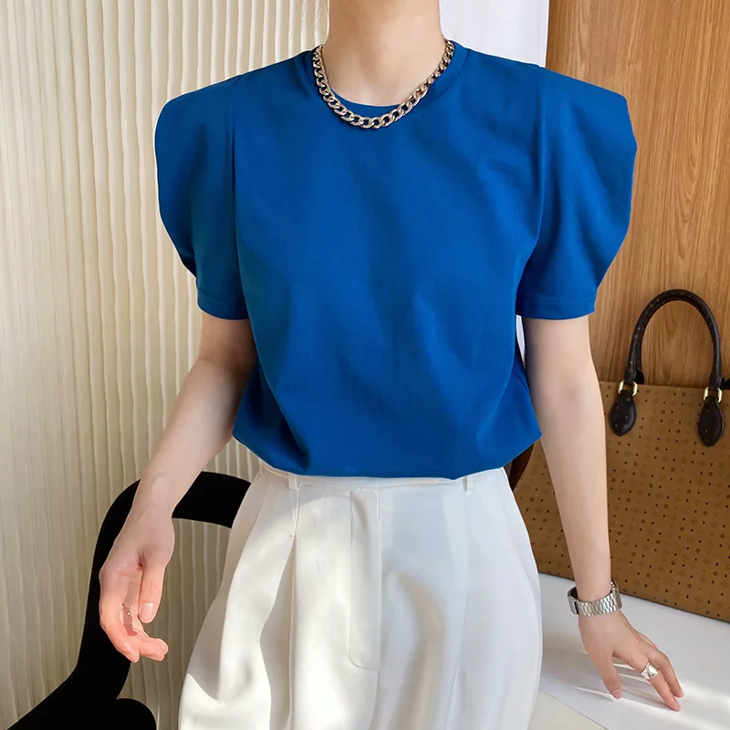 Summer new Korean style design short-sleeved T-shirt women's lazy loose round neck ins puff sleeve top