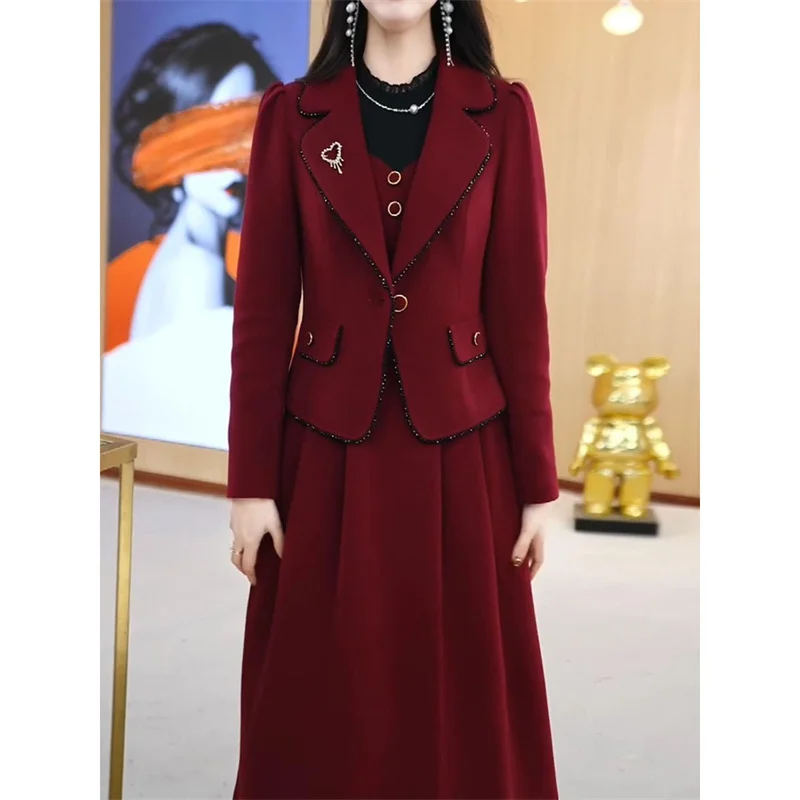 Женский костюм из двух предметов Красный Блейзер и длинное платье