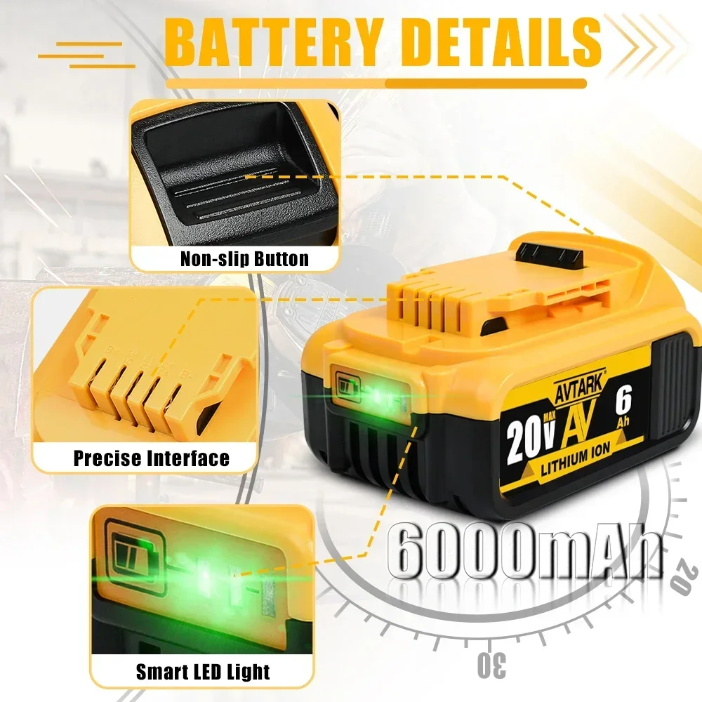 Сменный литий-ионный аккумулятор 20 В DCB200 12000 мАч для DeWalt DCB205 DCB201 DCB203