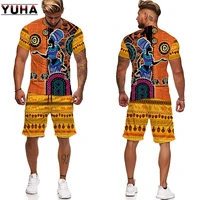 yuha3d printed men t shirt shorts set 2pc hip hop style short sleeve o neck summer african folk custom pattern mens clothing s