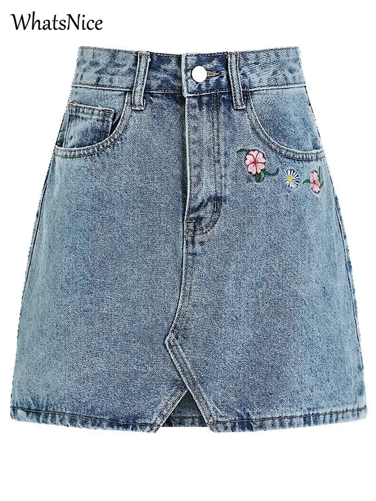 

Korean Fashion Streetwear Denim Skirts Womens Summer New Casual embroidery Woman Skirts Sexy Cute Mini Skirt Female Clothing