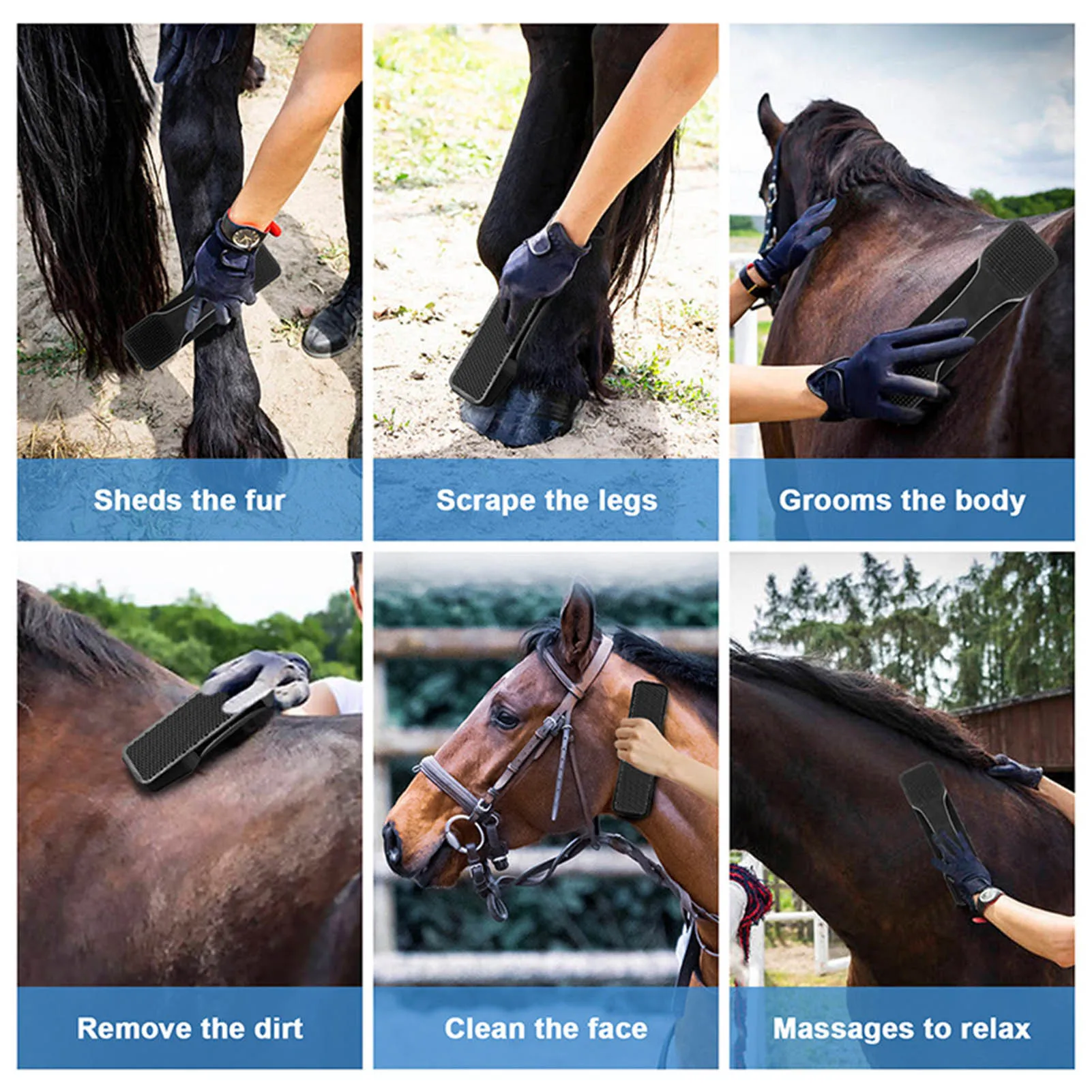 

5-in-1 Horse Hair Removal Massage Brush Grooming Cleaning Scrubber Horses Grooming Brush Horse Shedding Tool For Horse Supplies