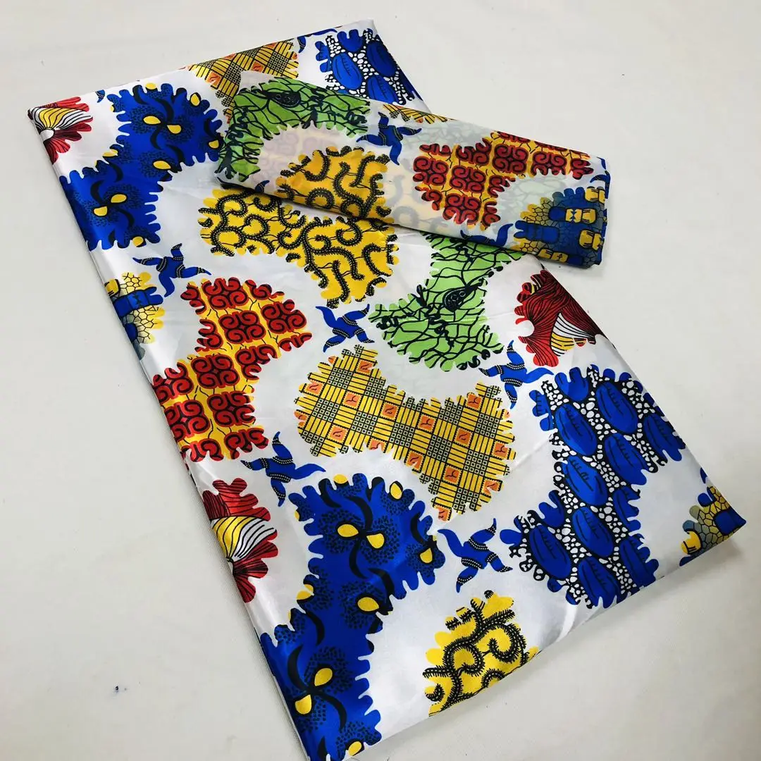 

New African Silk Satin Wax Fabric Digital Printing 4+2 Yards For Dress African Wax Silk Fabric With Chiffon Set For Party b23-1