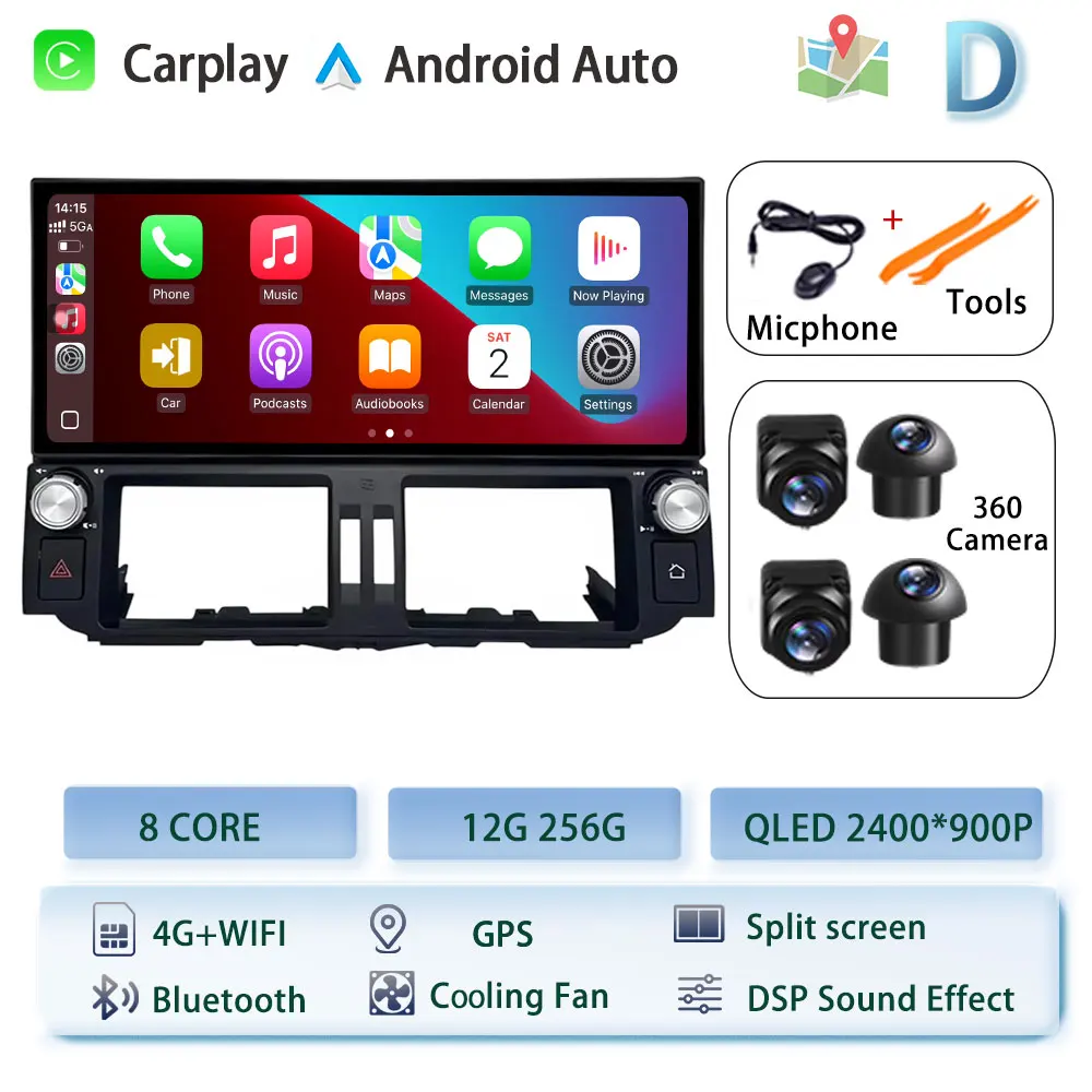 

Автомобильный радиоприемник Android 15 для Toyota Land Cruiser Prado 150 2010-2011, навигация, GPS, WIFI BT, 12,3-дюймовый сенсорный экран, автомобильное радиоприемник 4G