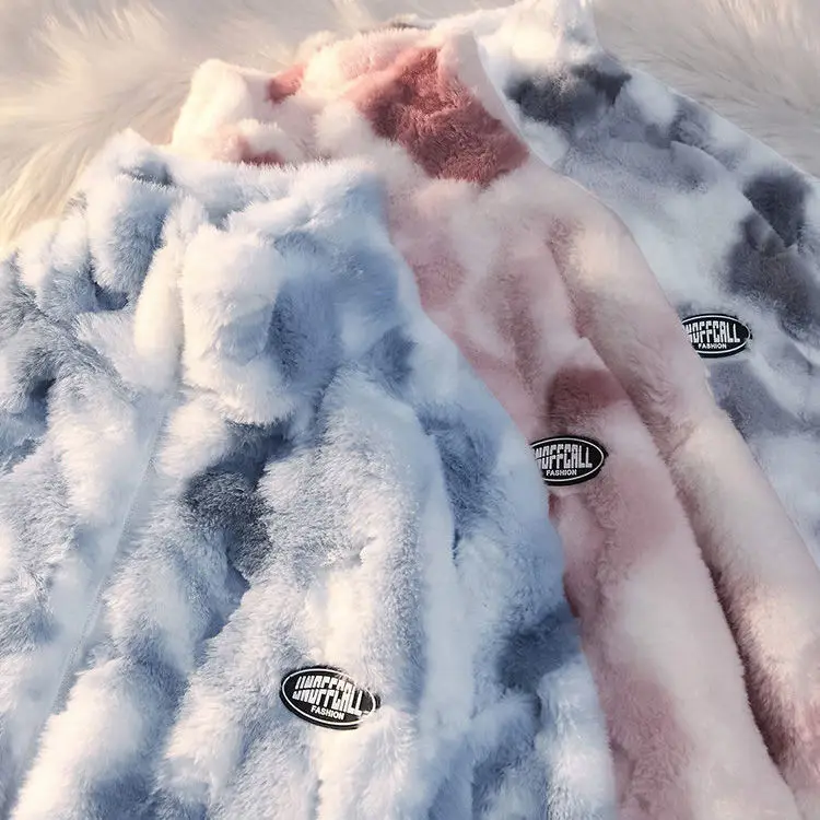 

Tie-dyed lamb wool oversized sweater women's fried street high-end sense of warmth couples cotton coat loose lamb swagh jacket
