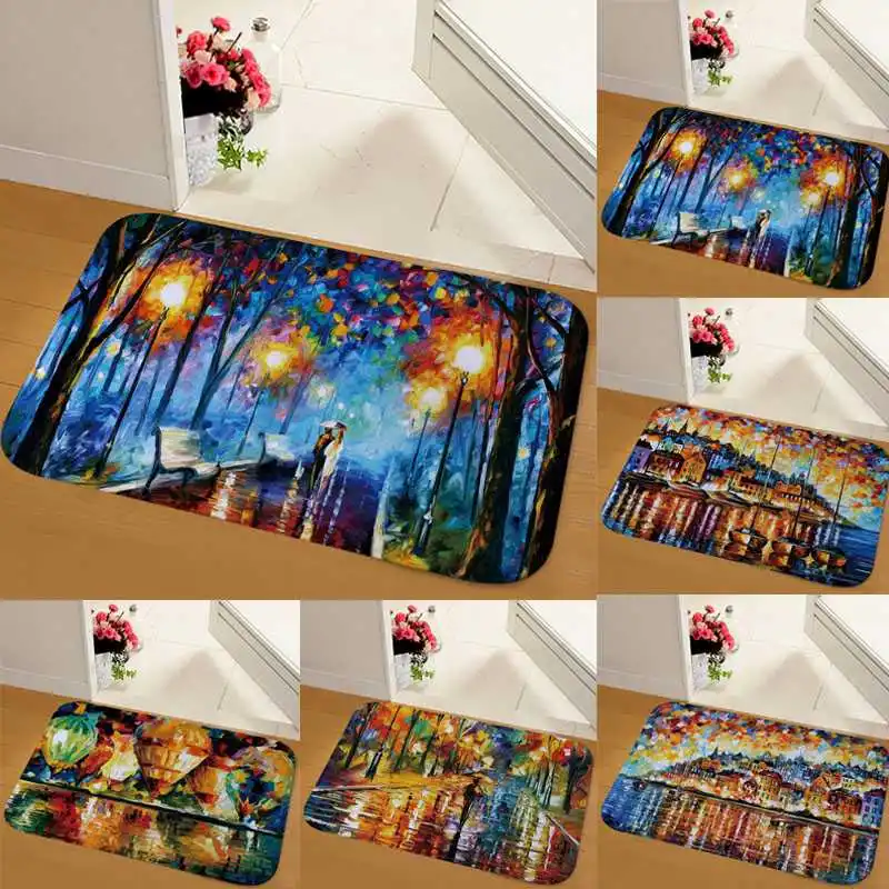 

Modern Oil Painting Entrance Doormat Kitchen Living Room Floor Mat Retro Art Landscape Hallway Anti-Slip Bedroom Rug Carpet