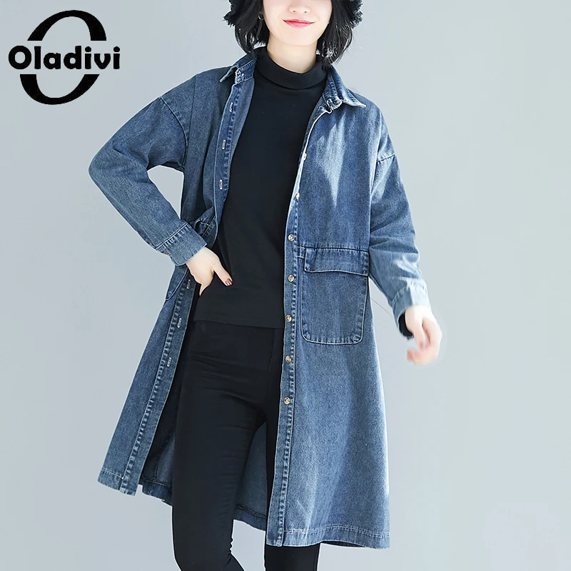 

Oladivi Oversized Women Clothing Casual Loose Trench Coat Demin Jeans Outerwears Fashion Ladies Overcoat Top 2022 Autumn New 268