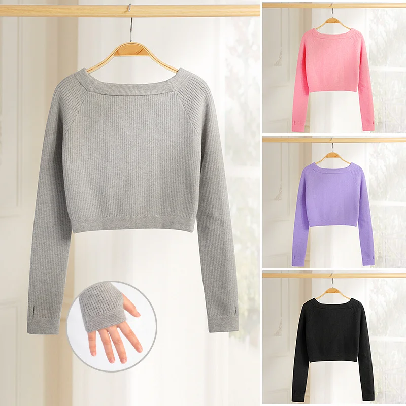 

Cuulrite Fashion Girl Ballet Gymnastic Leotard off shoulder Long Sleeved Dance Sweater Top Coat Kids Dance Clothing Wrap Ballet