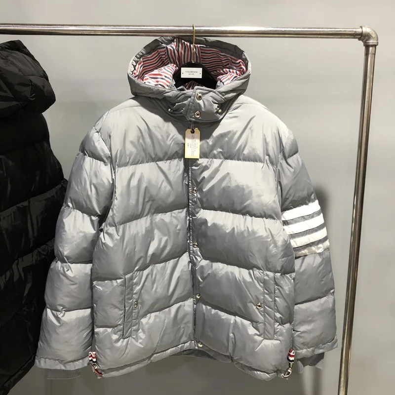 Autumn and Winter New TB Down Padded Jacket Four-pole Red, White and Blue Hooded Removable Cap Thickened Warm Padded Jacket