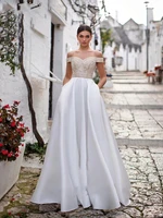 elegant wedding dress matte satin with a line v neck full sleeve bride dresses button draped in custom made vestido de casamento