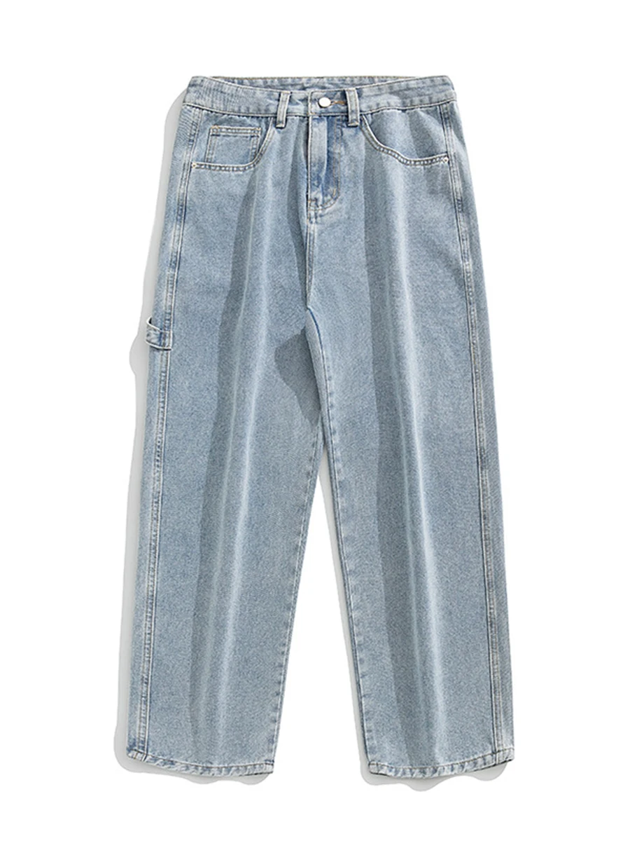 European and American High Street Men's Straight Loose Jeans Streamer Design New All-match Straight Washed Trousers Denim Jeans