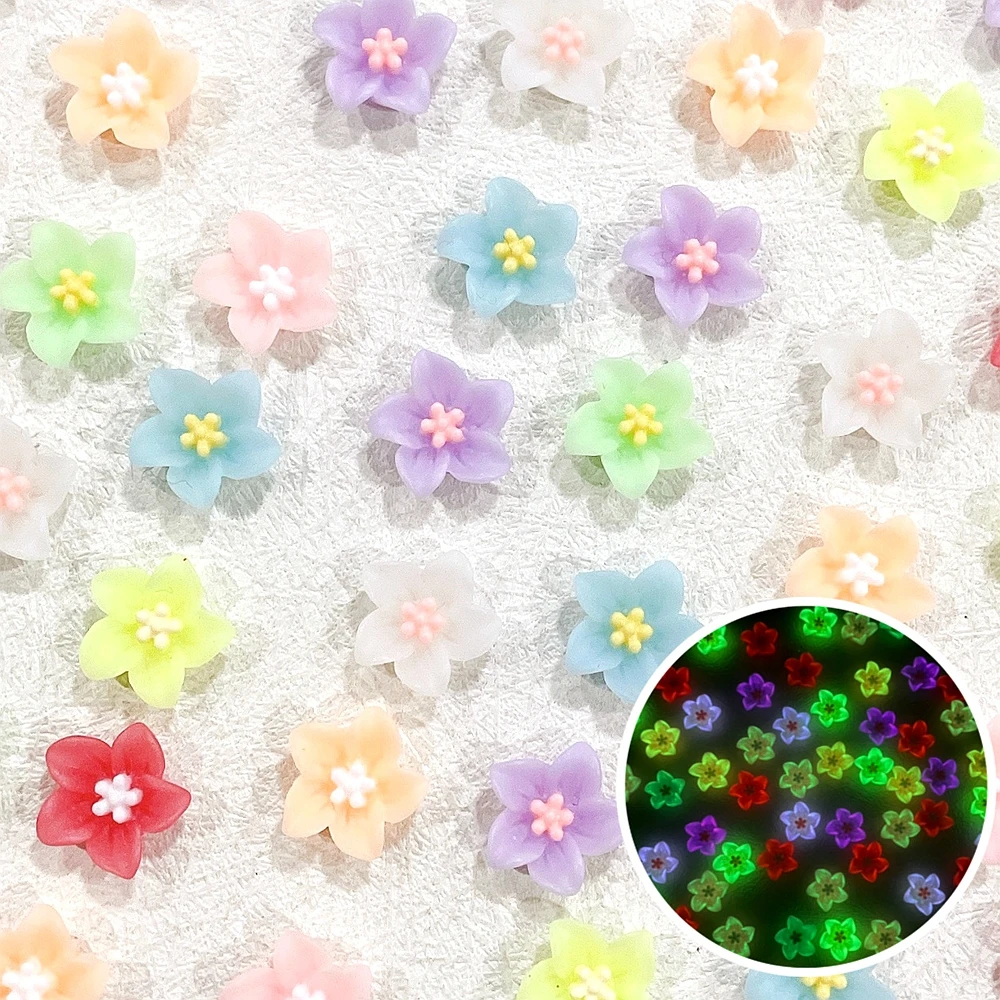 

30PCS 14MM Glow In The Dark 3D Acrylic Nail Art Flower Charms Accessories Luminous Maincure Decor Supplies Material Big Size