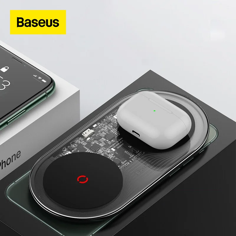 

Baseus 20W Fast Qi Wireless Charger For Airpods iPhone 12 Pro Dual Wireless Charging Pad For Samsung S21 S10 Wireless Charger