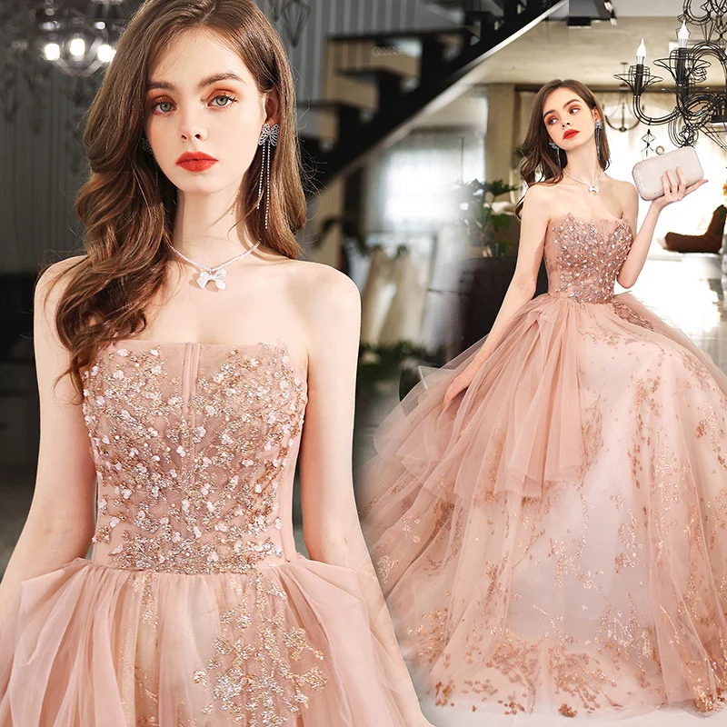 

Formal Occasion Dresses Bride Dresses vestido de festa Off Shoulder Evening Dress High-end Pink Performance Wedding Dress